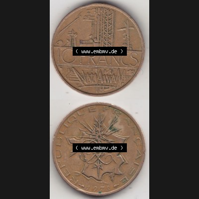 Münzen Frankreich Eurovorläufer, Umlaufmünze vor Euroeinführung 1974-1987, 10 Franken-Francs 1978 III.. Vorderseite und Rückseite Vertikal Untereinander,... Sammlung
