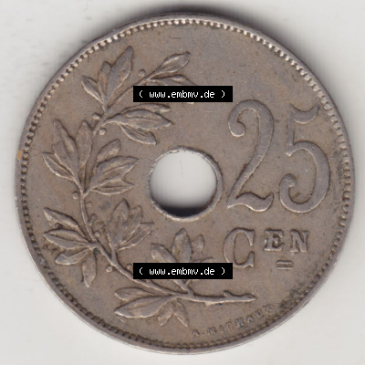 Münzen Belgien Eurovorläufer, Umlaufmünze vor Euroeinführung 1910-1929, 25 Cen, 1913 Centimes Koninkrijk Belgie (1) Sammlung