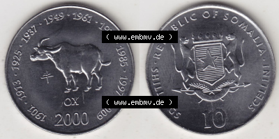 Münzen aus Afrika Somalia, Republik Umlaufmünze 2000-2000, 1 Schilling / Shilling / Scellini Lunar / Chinesische Tierkreiszeichen... Sammlung