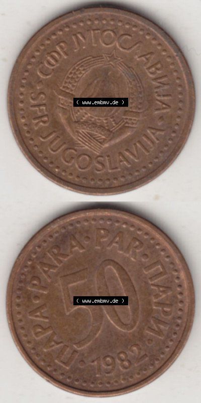 Münzen Jugoslawien (Land wurde 2003 aufgelöst), Umlaufmünze 1982-1984, 50 Para 1982 (4) Sammlung