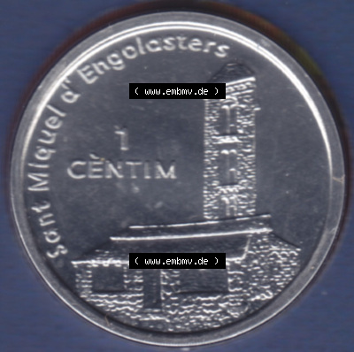 Münzen Andorra Eurovorläufer, Umlaufmünze vor Euroeinführung 2003, 1 Centim, Kirche Sant Miquel d’Engolasters (2) Sammlung