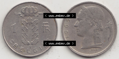 Münzen Belgien Eurovorläufer, Umlaufmünze vor Euroeinführung 1950-1988, 1 Francs-Franken 1965 Belgie (3) Sammlung