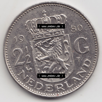 Münzen Niederlande / Netherlands Eurovorläufer, Umlaufmünze vor Euroeinführung 1969-1980, 2.50 Gulden 1980 (1) Sammlung
