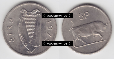 Münzen Irland Eurovorläufer, Umlaufmünze vor Euroeinführung 1976, 5 Pence 1976 (3) Sammlung