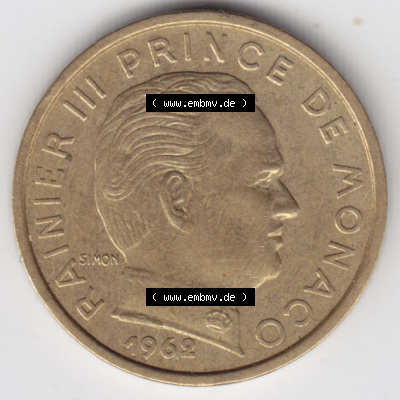 Münzen Monaco / Mu̍negu Eurovorläufer, Umlaufmünze vor Euroeinführung 1962-1995, 10 Centimes 1962 (1) Sammlung
