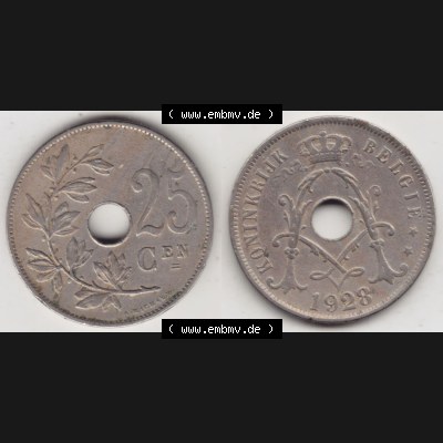 Münzen Belgien Eurovorläufer, Umlaufmünze vor Euroeinführung 1910-1929, 25 Cen, 1928 Centimes Koninkrijk Belgie (3) Sammlung