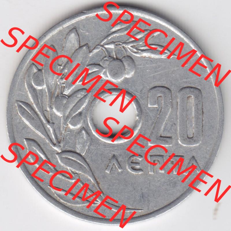 Münzen Griechenland Eurovorläufer, Umlaufmünze vor Euroeinführung 1959, 20 Aenta, Lepta. Vorderseite einer Münze aus Griechenland in Europa als Digitales... Sammlung
