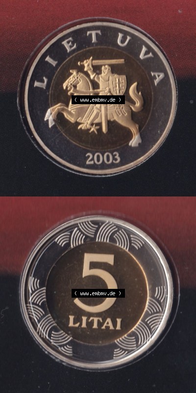 Münzen Litauen Eurovorläufer, Umlaufmünze vor Euroeinführung 1998-2014, 5 Litai 2003 (4) Sammlung