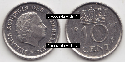 Münzen Niederlande / Netherlands Eurovorläufer, Umlaufmünze vor Euroeinführung 1950-1980, 10 Cent 1978 (3) Sammlung