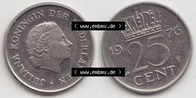 Münzen Niederlande / Netherlands Eurovorläufer, Umlaufmünze vor Euroeinführung 1950-1980, 25 Cent 1976 (3) Sammlung