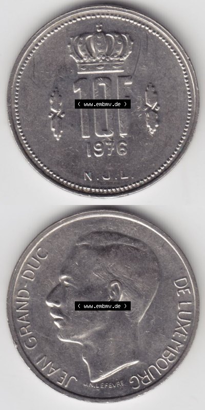Münzen Luxemburg / Lëtzebuerg Eurovorläufer, Umlaufmünze vor Euroeinführung 1971-1980, 10 F, Francs, Franken 1976 (4) Sammlung