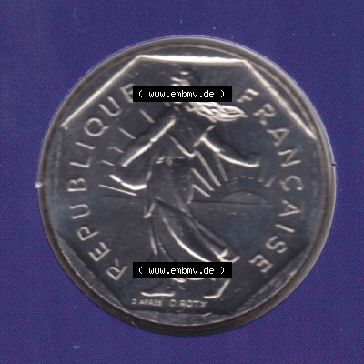 Münzen Frankreich Eurovorläufer, Umlaufmünze vor Euroeinführung 2000, 5 Francs. Rückseite einer Münze aus Europa als Digitales... Sammlung