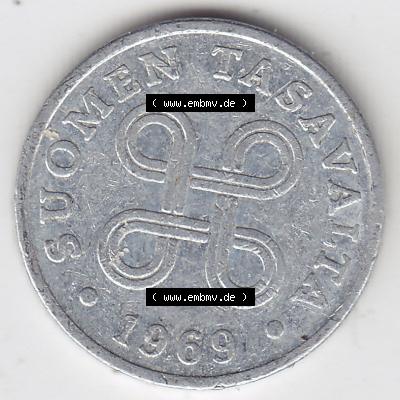 Münzen Finnland / SUOMI Eurovorläufer, Umlaufmünze vor Euroeinführung 1969-1979, 1 Penni. Rückseite einer Münze aus Finnland SUOMI in Europa als Digitales... Sammlung