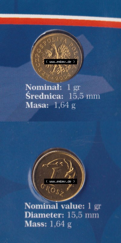 Münzen Polen / Polska Eurovorläufer, Umlaufmünze vor Euroeinführung 2004, 1 Groszy (4) Sammlung