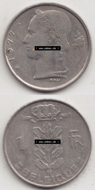 Münzen Belgien Eurovorläufer, Umlaufmünze vor Euroeinführung 1950-1988, 1 Francs-Franken 1977 Belgique (4) Sammlung