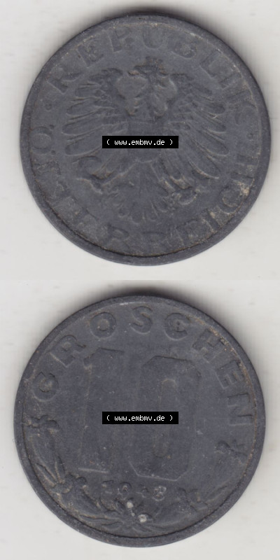 Münzen Österreich / Austria Eurovorläufer, Umlaufmünze vor Euroeinführung 1947-1949, 10 Groschen 1948 II. (4) Sammlung