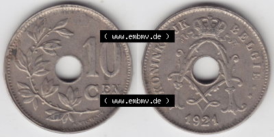 Münzen Belgien Eurovorläufer, Umlaufmünze vor Euroeinführung 1920-1930, 10 Cen, Centimes, Koninkrijk Belgie (3) Sammlung