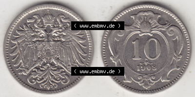 Münzen Österreich / Austria Eurovorläufer, Umlaufmünze vor Euroeinführung 1892-1911, 10 Heller 1908 (3) Sammlung