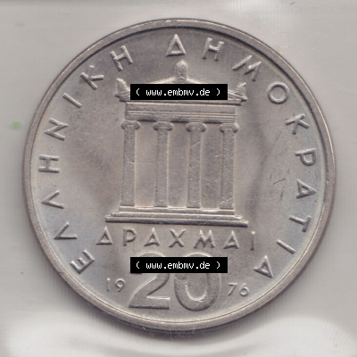 Münzen Griechenland Eurovorläufer, Umlaufmünze vor Euroeinführung 1976, 20 Drachmen. Vorderseite einer Münze aus Griechenland... Sammlung