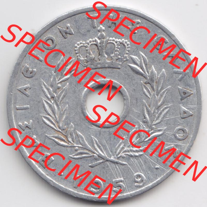 Münzen Griechenland Eurovorläufer, Umlaufmünze vor Euroeinführung 1959, 20 Aenta, Lepta. Rückseite einer Münze aus Griechenland in Europa als Digitales... Sammlung