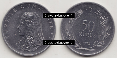 Münzen Türkei / Türkiye Eurovorläufer, Umlaufmünze vor Euroeinführung 1971-1979, 50 Kurus 1970 (3) Sammlung