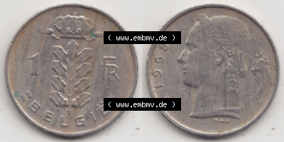 Münzen Belgien Eurovorläufer, Umlaufmünze vor Euroeinführung 1950-1988, 1 Francs-Franken 1968 Belgie (3) Sammlung