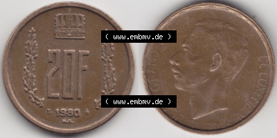 Münzen Luxemburg / Lëtzebuerg Eurovorläufer, Umlaufmünze vor Euroeinführung 1980-1983, 20 Francs Franken 1980 (3) Sammlung