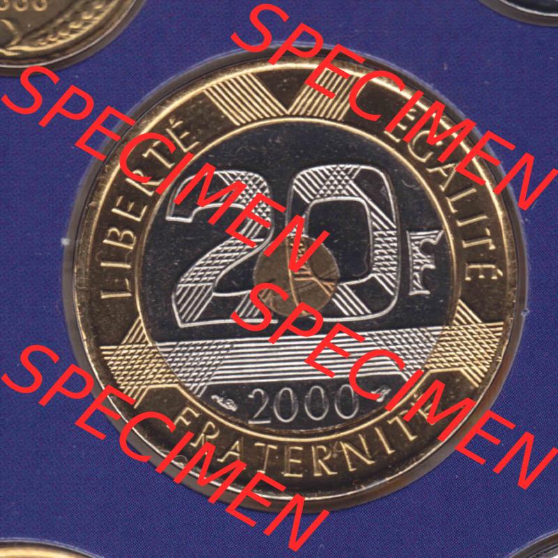 Münzen Frankreich Eurovorläufer, Umlaufmünze vor Euroeinführung 2000, 20 Francs. Vorderseite einer Münze aus Europa als Digitales Bild / Bildmaterial zum... Sammlung