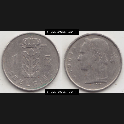 Münzen Belgien Eurovorläufer, Umlaufmünze vor Euroeinführung 1950-1988, 1 Francs-Franken 1964 Belgie (3) Sammlung