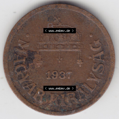 Münzen Ungarn / Magyarország Eurovorläufer, Umlaufmünze vor Euroeinführung 1926-1940, 2 Filler 1937 (1) Sammlung