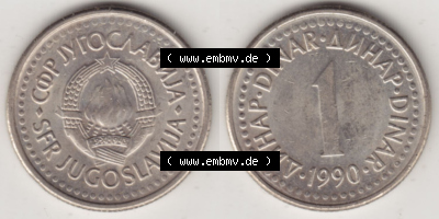 Münzen Jugoslawien (Land wurde 2003 aufgelöst), Umlaufmünze 1990-1991, 1 Dinar 1990 (3) Sammlung