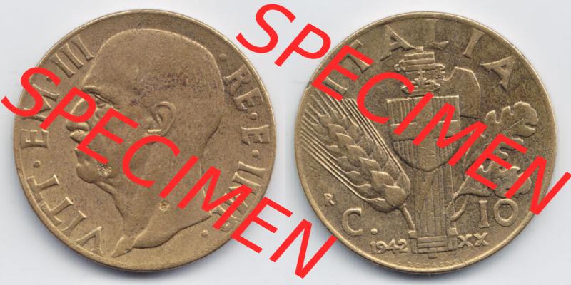 Münzen Italien / Italia Eurovorläufer, Umlaufmünze vor Euroeinführung 1939-1943, 10 Centesimi 1942 (3) Sammlung