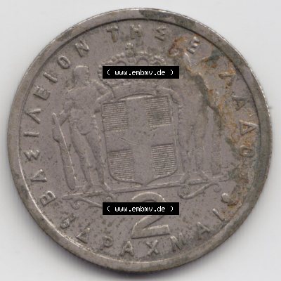 Münzen Griechenland Eurovorläufer, Umlaufmünze vor Euroeinführung 1962, 2 Apaxmai, Drachmen. Vorderseite einer Münze aus Griechenland in Europa als Digitales... Sammlung