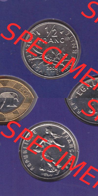 Münzen Frankreich Eurovorläufer, Umlaufmünze vor Euroeinführung 2000, 1/2 Francs. Vorderseite und Rückseite Vertikal Untereinander, passend für... Sammlung