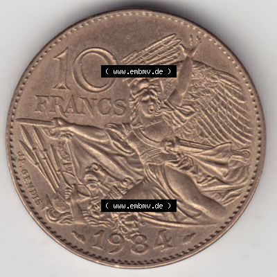 Münzen Frankreich Eurovorläufer, Umlaufmünze vor Euroeinführung 1984-1984, 10 Francs Francois Rude. Rückseite einer Münze... Sammlung