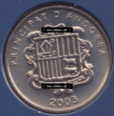 Münzen Andorra Eurovorläufer, Umlaufmünze vor Euroeinführung 2003, 10 Centims, Jungfrau von Meritxell (1) Sammlung