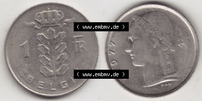 Münzen Belgien Eurovorläufer, Umlaufmünze vor Euroeinführung 1950-1988, 1 Francs-Franken 1977 Belgie (3) Sammlung
