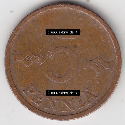 Münzen Finnland / SUOMI Eurovorläufer, Umlaufmünze vor Euroeinführung 1963-1977, 5 Penniä. Vorderseite einer Münze aus Finnland SUOMI in Europa als... Sammlung