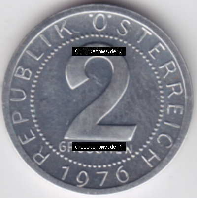 Münzen Österreich / Austria Eurovorläufer, Umlaufmünze vor Euroeinführung 1950-1994, 2 Groschen 1976 (2) Sammlung