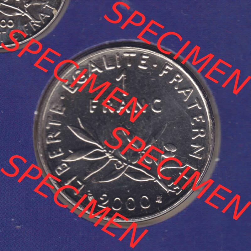 Münzen Frankreich Eurovorläufer, Umlaufmünze vor Euroeinführung 2000, 1 Francs. Vorderseite einer Münze aus Europa als Digitales Bild / Bildmaterial zum... Sammlung
