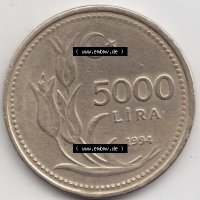 Münzen Türkei / Türkiye Eurovorläufer, Umlaufmünze vor Euroeinführung 1992-1994, 5000 Lira - Lire (1) Sammlung