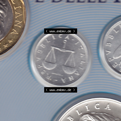 Münzen Italien / Italia Eurovorläufer, Umlaufmünze vor Euroeinführung 1951-2001, 1 Lira-Lire Münze mit Waage 2001 (1) Sammlung