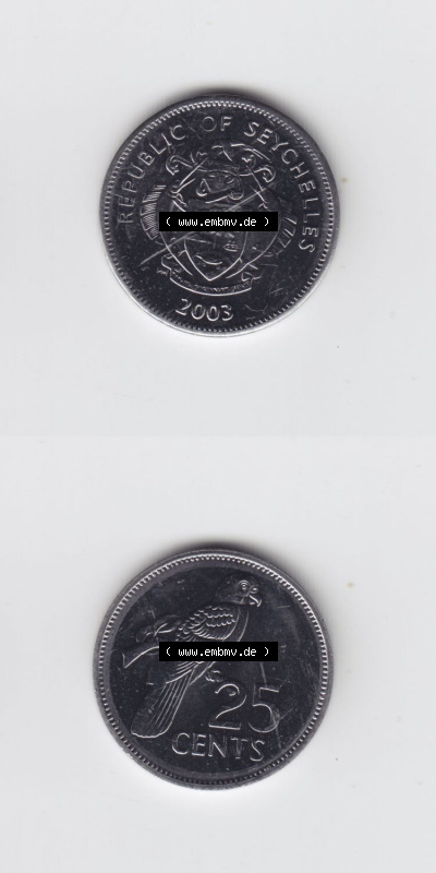 Münzen aus Afrika Seychellen / Seychelles Umlaufmünze 1993-2012, 25 Cent 2003 (4) Sammlung