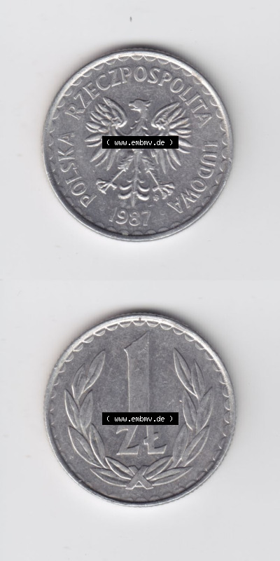 Münzen Polen / Polska Eurovorläufer, Umlaufmünze vor Euroeinführung 1986-1988, 1 Zloty 1987 (4) Sammlung