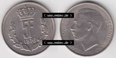 Münzen Luxemburg / Lëtzebuerg Eurovorläufer, Umlaufmünze vor Euroeinführung 1971-1981, 5 F, Francs, Franken 1976 (3) Sammlung