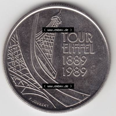 Münzen Frankreich Eurovorläufer, Umlaufmünze vor Euroeinführung 1989-1989, 5 Francs Franken Eiffelturm. Rückseite einer Münze aus Europa als Digitales Bild... Sammlung