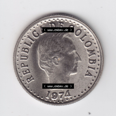 Münzen aus Amerika Kolumbien / Columbia Umlaufmünze 1974, 20 Centavos (2) Sammlung