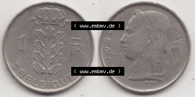 Münzen Belgien Eurovorläufer, Umlaufmünze vor Euroeinführung 1950-1988, 1 Francs-Franken 1958 Belgique (3) Sammlung