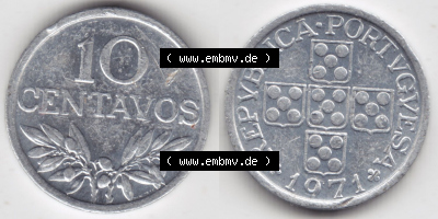 Münzen Portugal Eurovorläufer, Umlaufmünze vor Euroeinführung 1969-1979, 10 Centavos 1971 (3) Sammlung