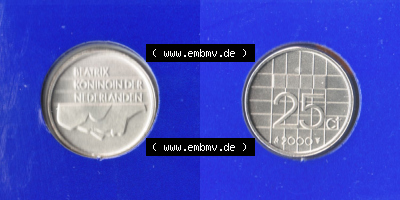 Münzen Niederlande / Netherlands Eurovorläufer, Umlaufmünze vor Euroeinführung 1982-2000, 25 Cent 2000 (3) Sammlung